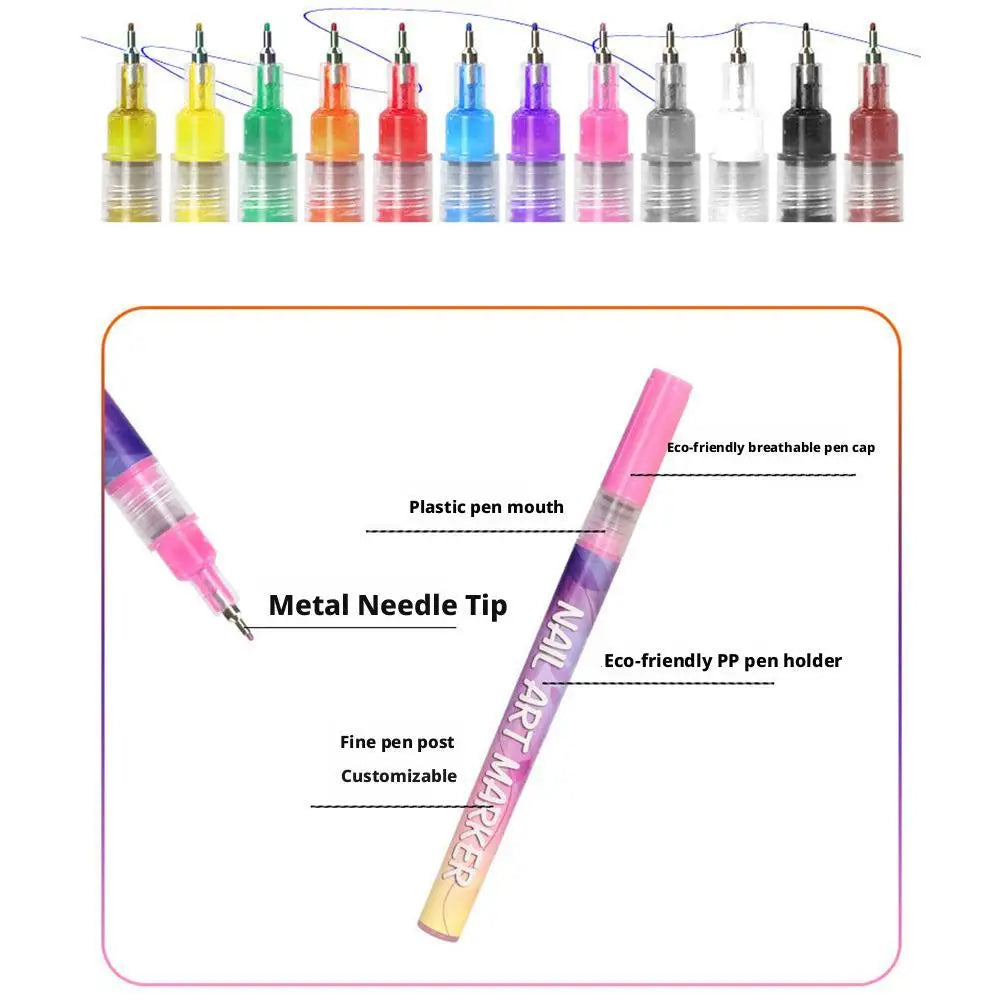 12-Piece 3D Nail Art Pen Set – Liner, Graffiti & Dotting Pens Nail Art Pen Set Peaceful Pleasures Health and Wellness