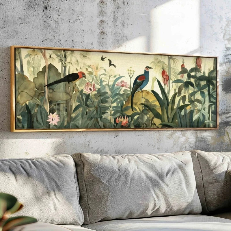 Panoramic Botanical Wall Art Floral Canvas Poster Print Large Wide Wall Art - Panoramic Floral Wall Art Print - Above Bed Print Peaceful Pleasures Health and Wellness ZLH4217 60x180cm No Frame