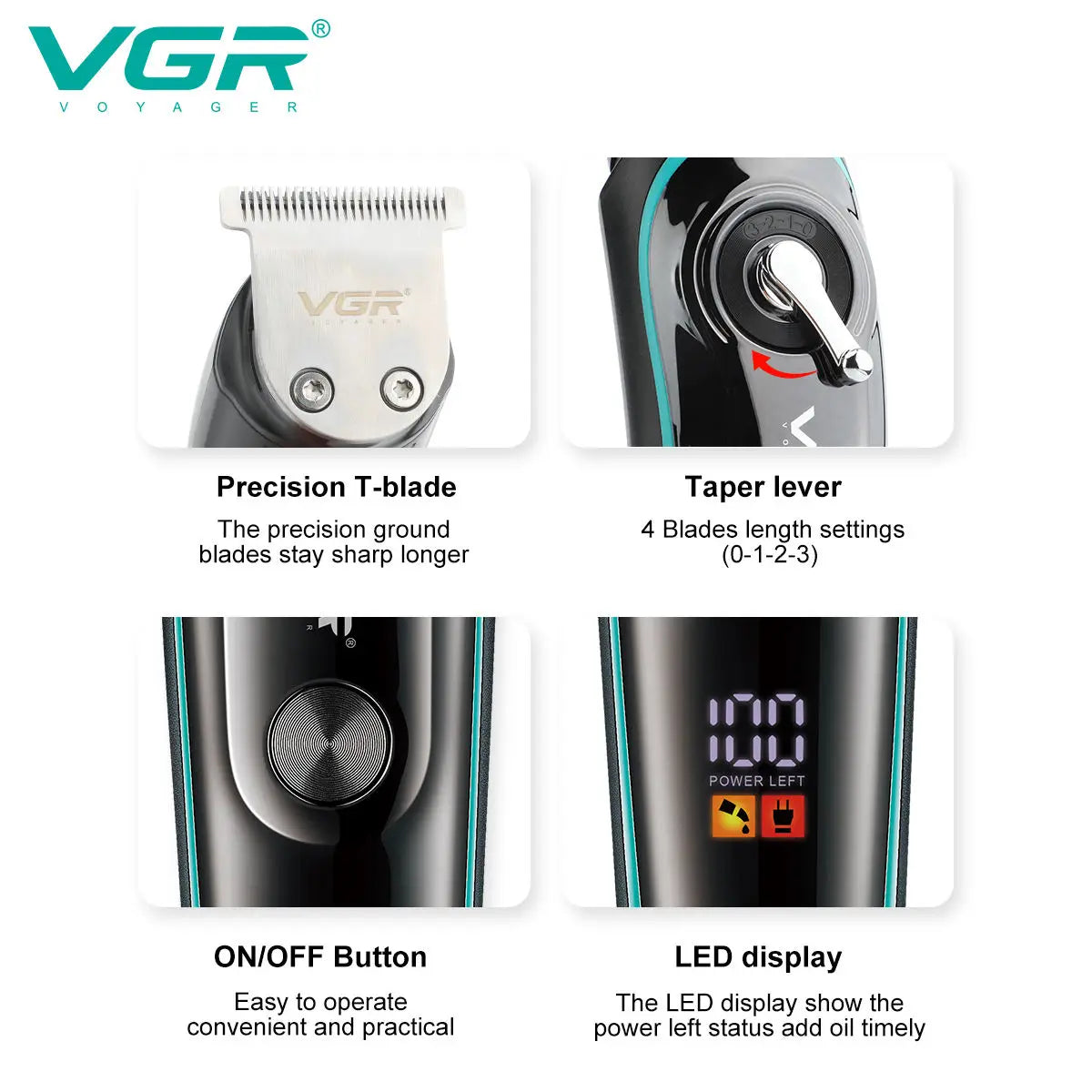 VGR Professional Hair Clipper Men's Waterproof Hair Trimmer Grooming Tools Rechargeable Cordless Hair Clipper for Barber V-075 Peaceful Pleasures Health and Wellness