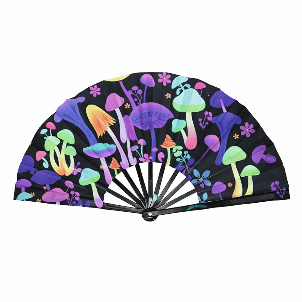 UV Glow 33cm Folding Hand Fan – Rave, Festival & Dance