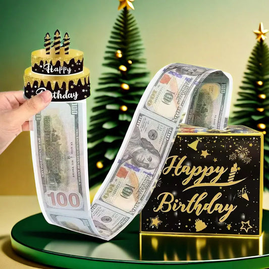 Surprise Birthday Party Decoration with Creative Funny Pumping Cash Money Box with Cake Card For Friends Peaceful Pleasures Health and Wellness