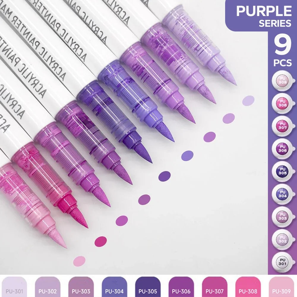 9-Piece Acrylic Brush Marker Set – Pro Art Markers for Artists