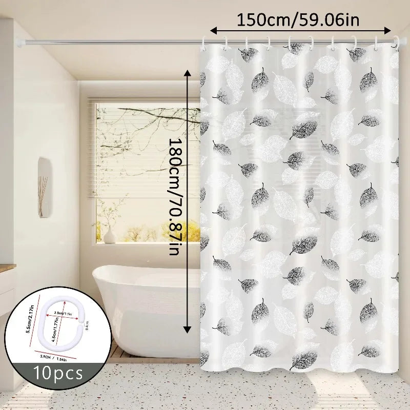 Black & White Leaf Nordic Minimalist PEVA Shower Curtain