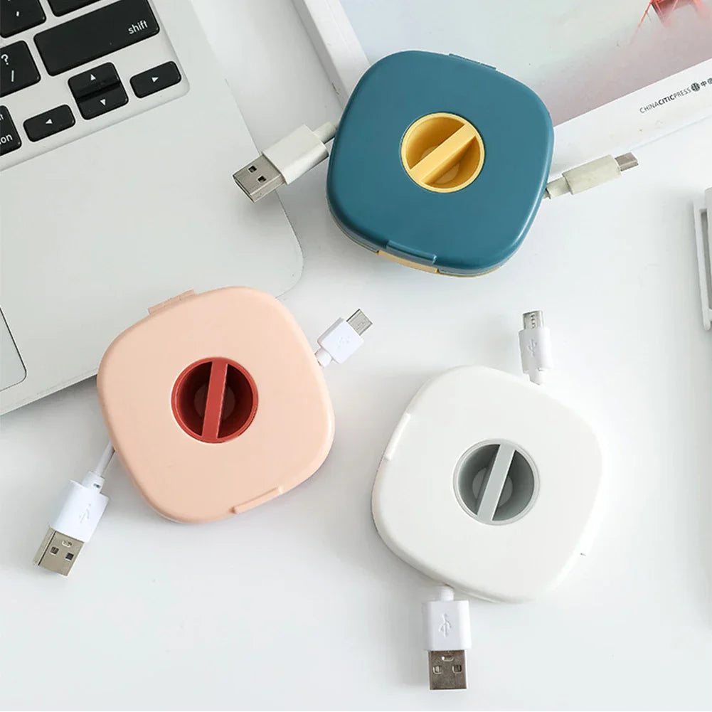 Mini Rotating Cable Winder Box | Portable Cord Organizer