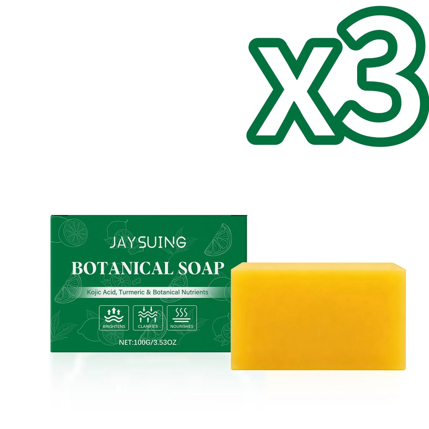 Jaysuing Botanical Soap Deeply Cleanse Skin Remove Dirt Moisturize Dry Skin Gentle Exfoliate Daily Body Wash Turmeric Body Soap Peaceful Pleasures Health and Wellness 100g Boxed X 3PCS
