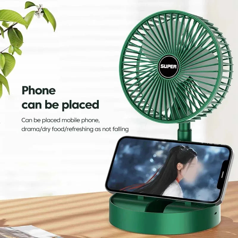 Rechargeable Electric Folding Fan Telescopic Small Fan Student Dormitory Office Desktop Mute Big Wind Camping Foldable Fan Peaceful Pleasures Health and Wellness