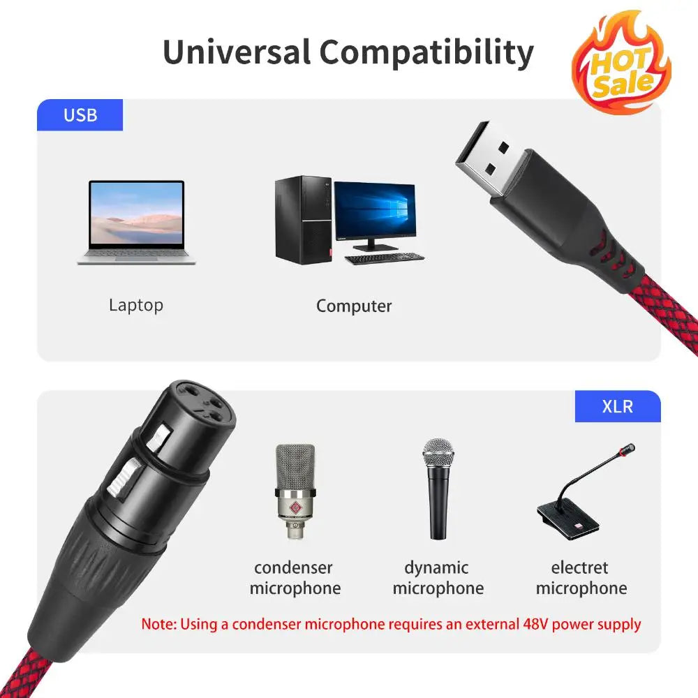 USB Male to XLR Female Mic Converter Cable | Studio Audio