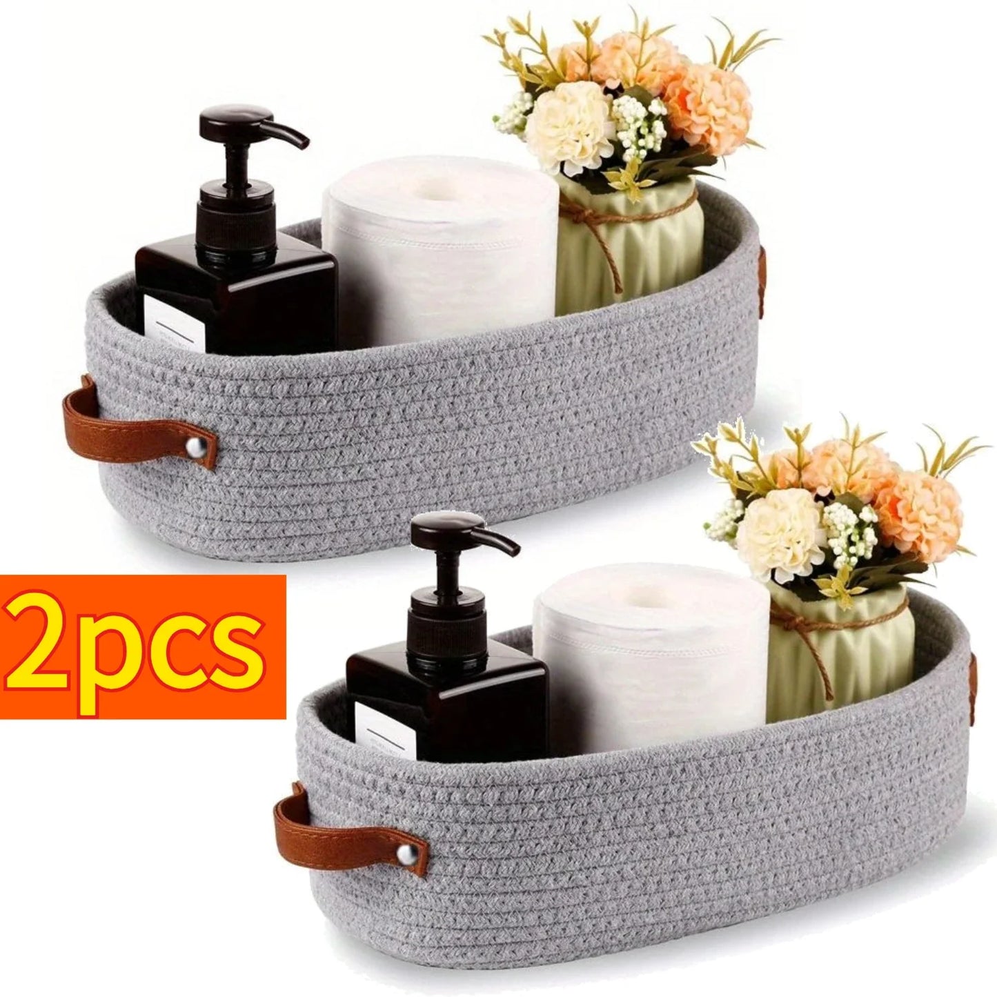 2-Pack Oval Handle Storage Baskets – Clothes & Bathroom Organizer