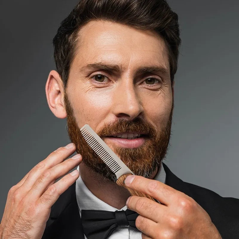 Solid Wood & Metal Folding Beard Comb for Men, Portable Pompadour Styling Grooming Kit, Barber-Grade Travel Hair Mustache Comb Peaceful Pleasures Health and Wellness
