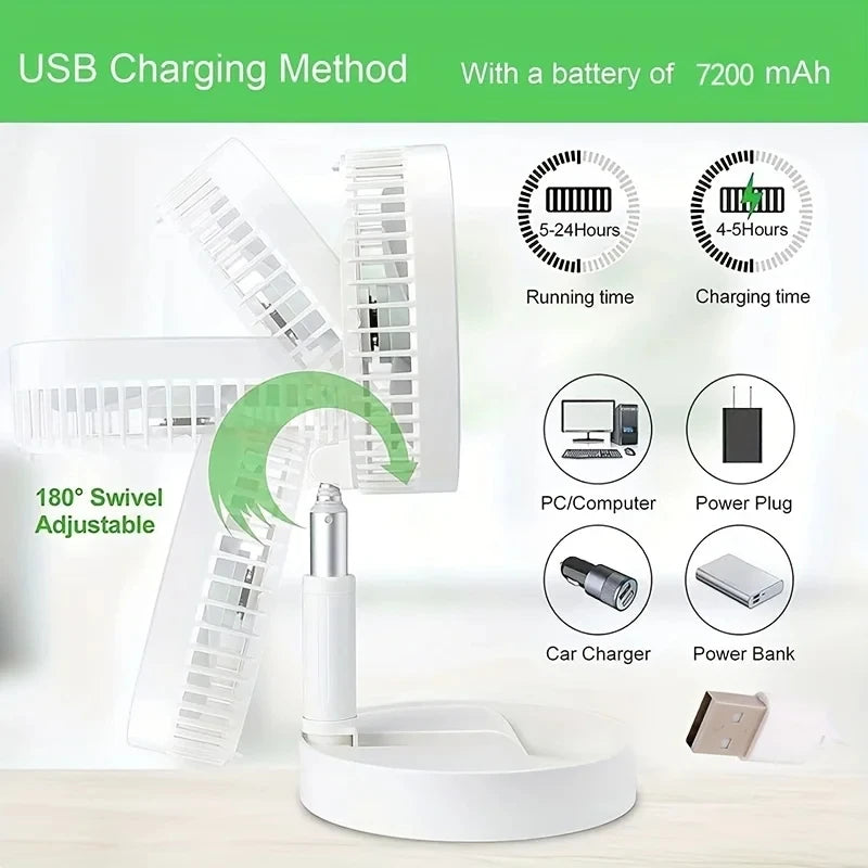 Retractable Fan USB Charging Folding Portable Mini Electric Fan Dormitory Outdoor Cooling Appliances Adjustable Home Fans Peaceful Pleasures Health and Wellness