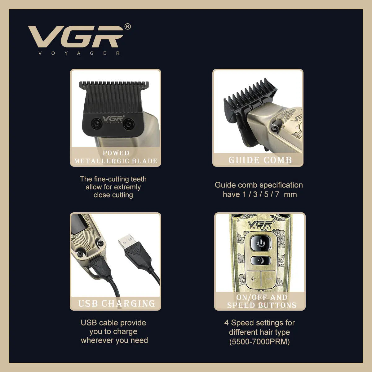 VGR V-901 Cordless Hair Clipper | Professional Men's Trimmer