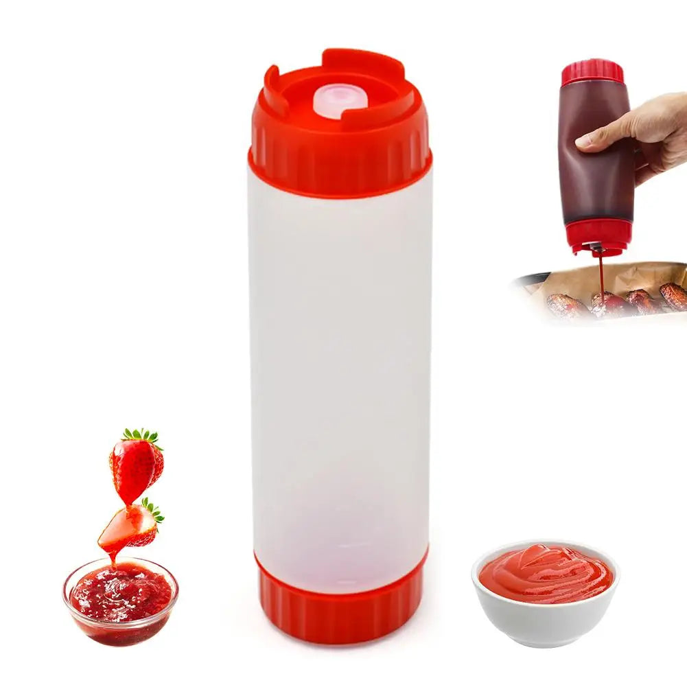 Dual-Head Leakproof Squeeze Sauce Bottle – Inverted Condiment Dispenser 400ml Peaceful Pleasures Health and Wellness Red