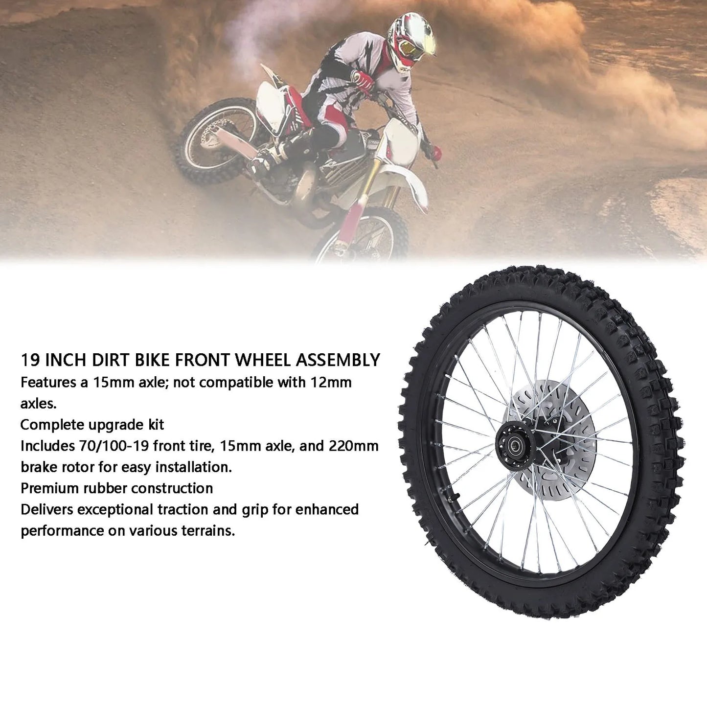 19" Dirt Bike Front Wheel Assembly 70/100-19 | 15mm Axle & Rotor