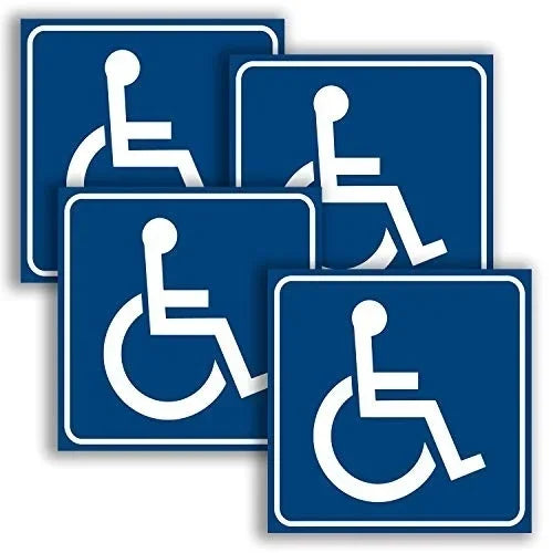 4 Pack, 6x6 inch Handicap Signs Stickers Decal Symbol Peaceful Pleasures Health and Wellness