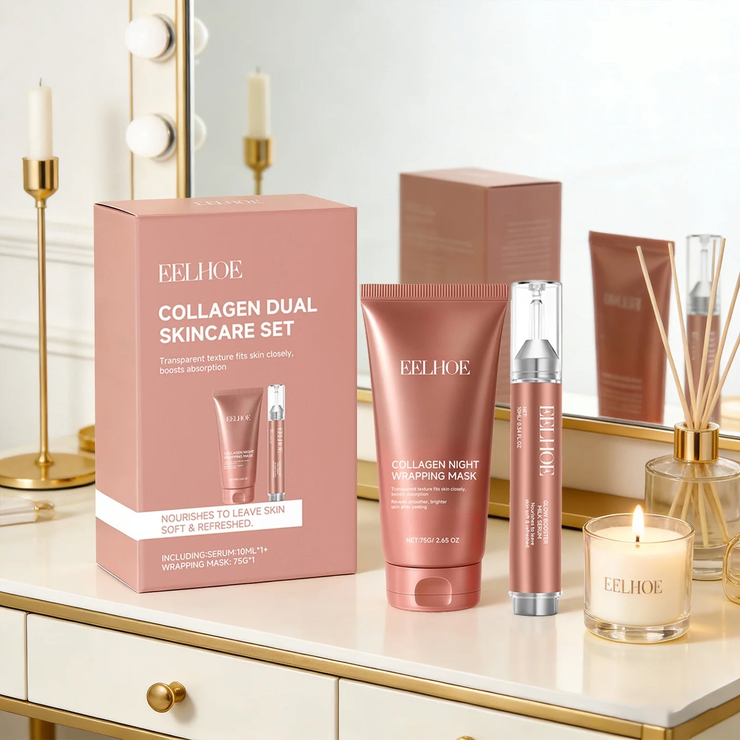 EELHOE Collagen Face Mask & Serum Set | Hydration & Firming Collagen Skincare Set Peaceful Pleasures Health and Wellness
