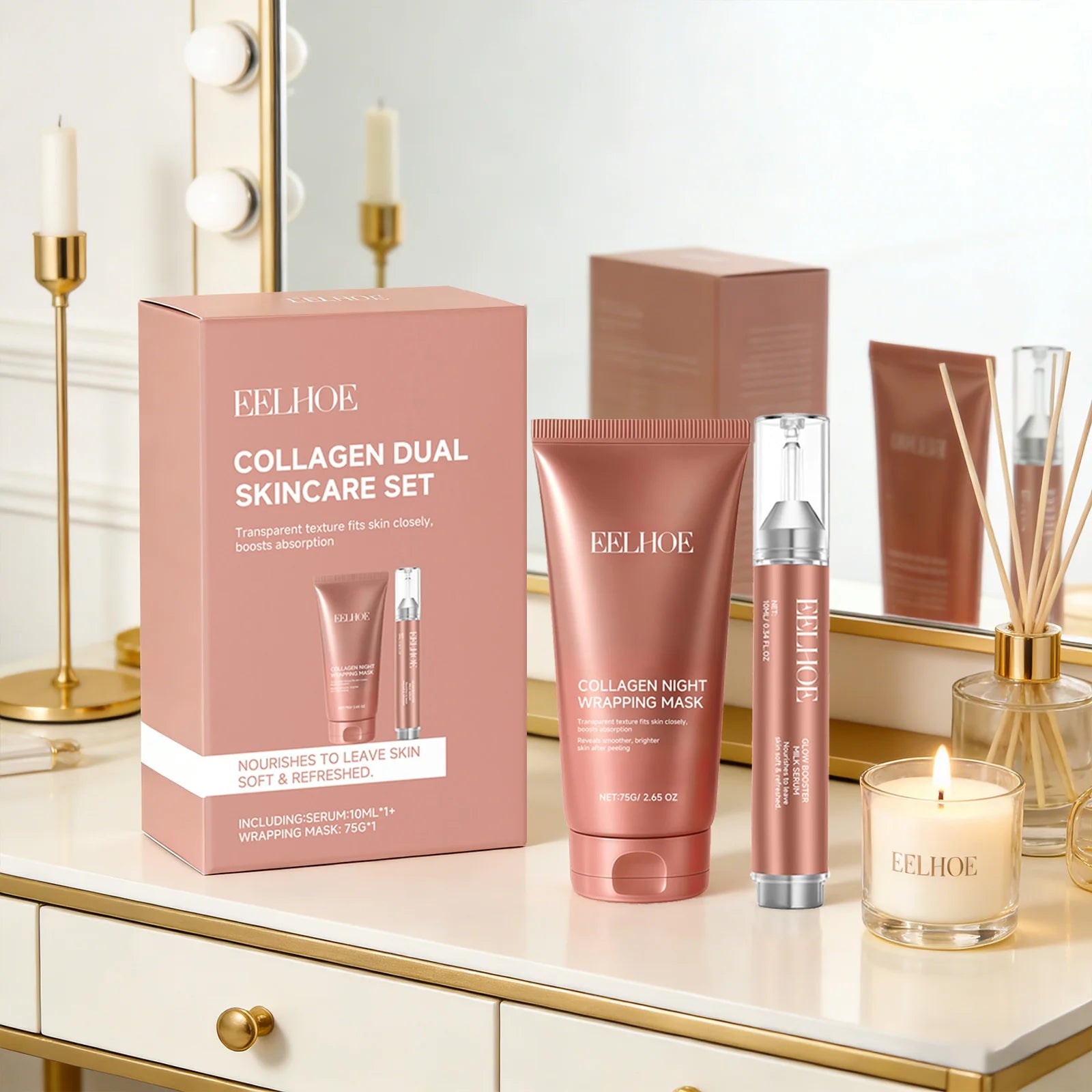 EELHOE Collagen Face Mask & Serum Set | Hydration & Firming Collagen Skincare Set Peaceful Pleasures Health and Wellness