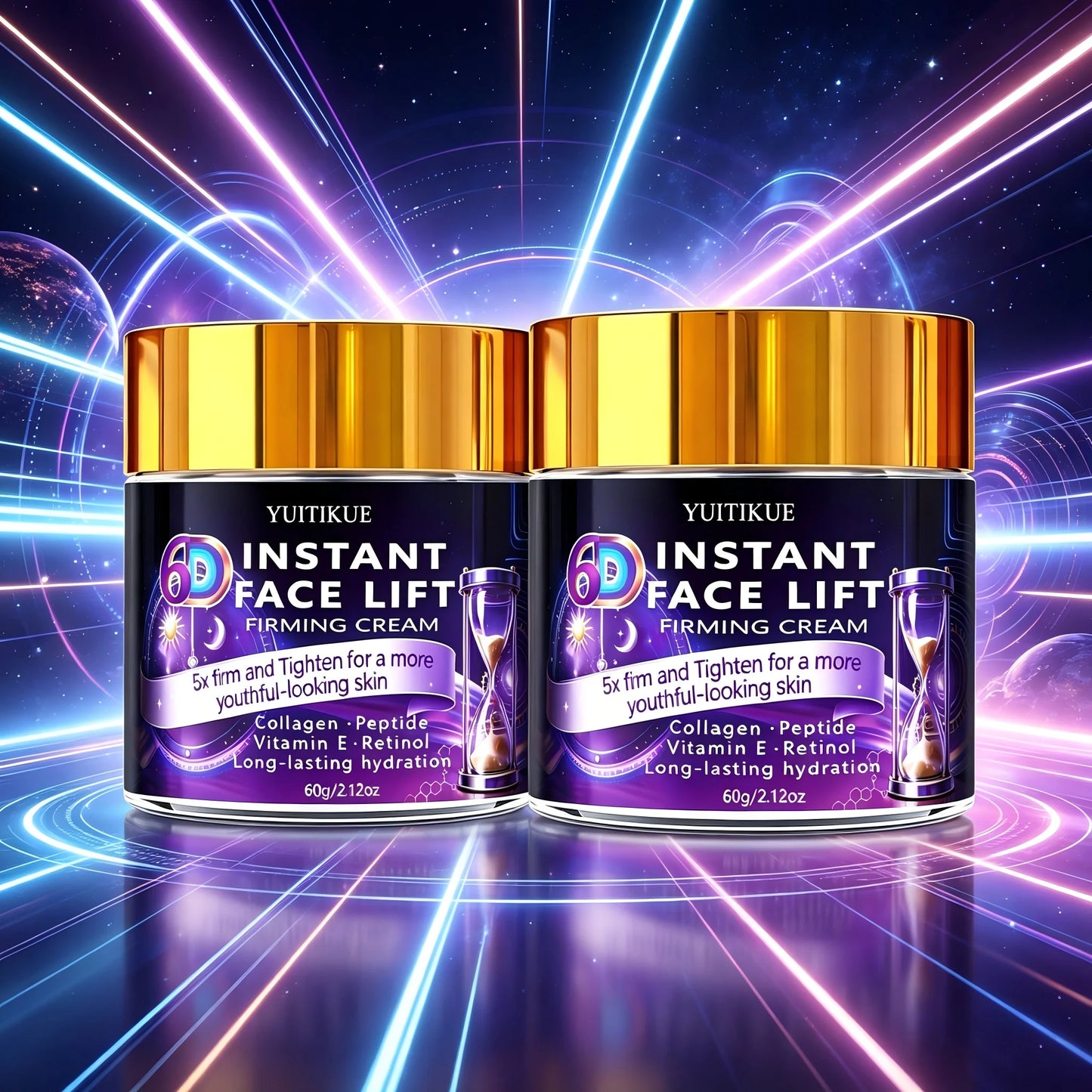 YUITIKUE 6D Instant Face Lift Firming Cream 60g Collagen Peptide Retinol Anti-Aging Hydrating Skin Care Peaceful Pleasures Health and Wellness 2pc