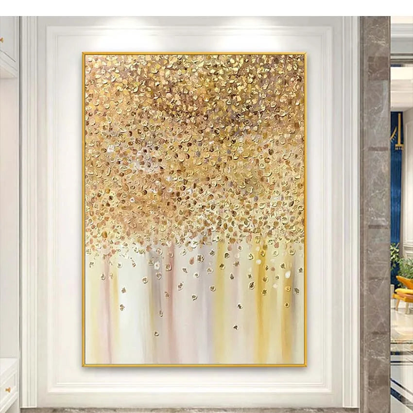 Custom Abstract Gold Foil Hanging Poster Nordic Handmade Canvas Oil Painting Wall Decoration Mural For Living Room Bedroom Porch Peaceful Pleasures Health and Wellness