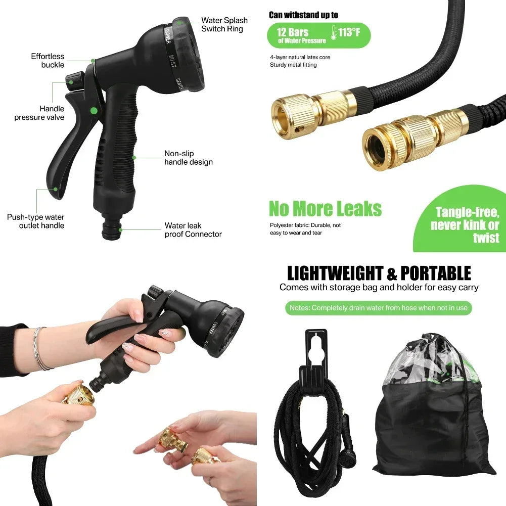 25/50/75/100ft Portable Car Wash Water Gun Garden Hose Water Gun For Cleaning Car 8 Mode Nozzle Spray Wall Mountable Water Hose Peaceful Pleasures Health and Wellness
