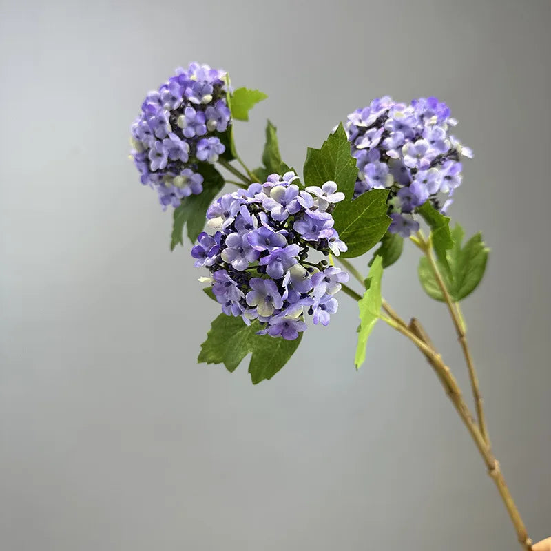 Silk Hydrangea Artificial Flower Branch | White & Blue Snowball