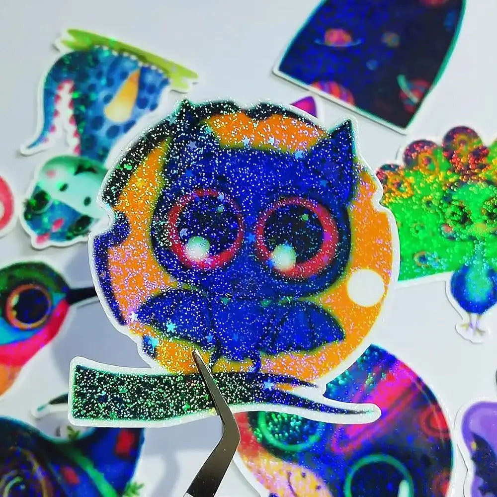 50Pcs Holographic Sand Stars Sticker Paper | 3" Self-Adhesive Film