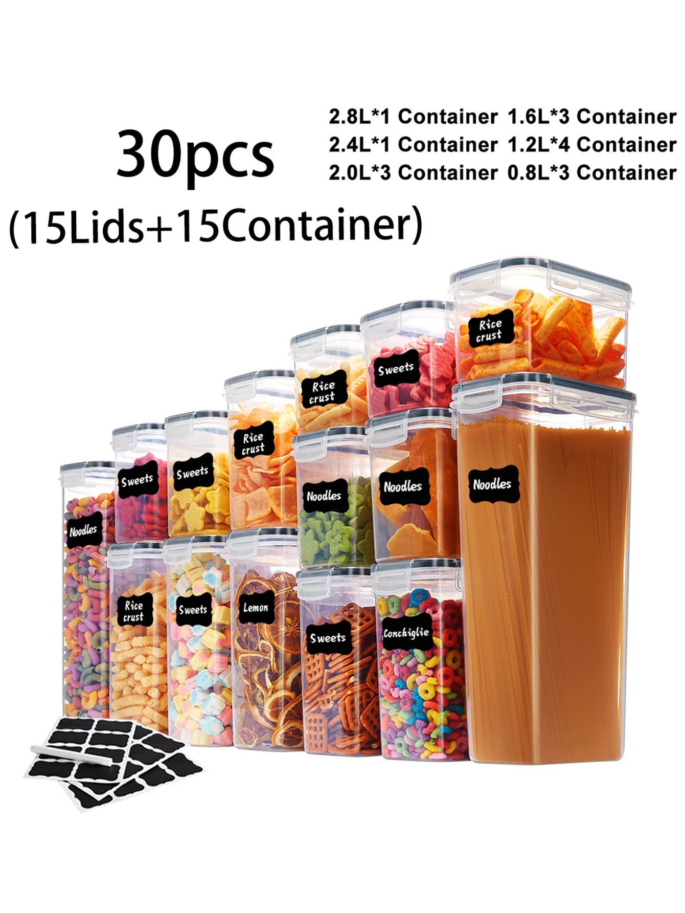 30pc Labeled Airtight Food Storage Containers & Condiment Jars Peaceful Pleasures Health and Wellness 15Lidsand15Container United States