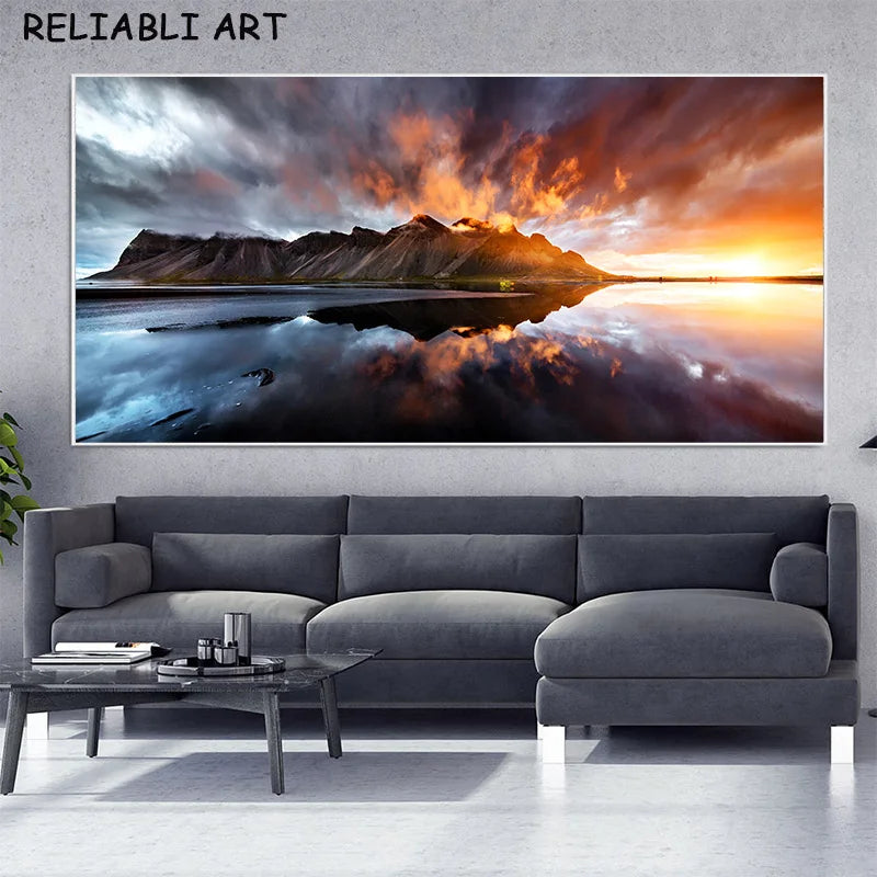 Sunset Beach Large Canvas Wall Art | Landscape Poster No Frame