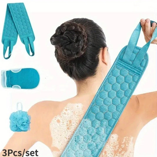 3-Piece Bath Scrubber Set – Back Scrubber, Gloves & Loofah Bath Scrubber Set Peaceful Pleasures Health and Wellness