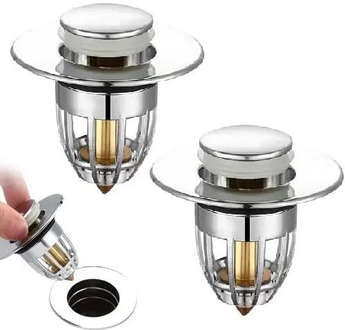 Bathroom Sink Stopper - for Standard Drain Holes, Pop Up Sink Strainer, Bullet Core Push Type Stainless Steel Plug Peaceful Pleasures Health and Wellness 2pcs