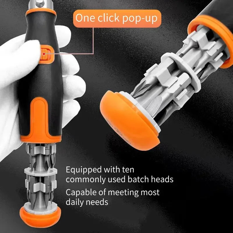 10 In 1 Portable Ratchet Screwdriver Multifunctional Hidden Screwdriver Head Corner Capable Multi Angle Screwdriver Set Peaceful Pleasures Health and Wellness
