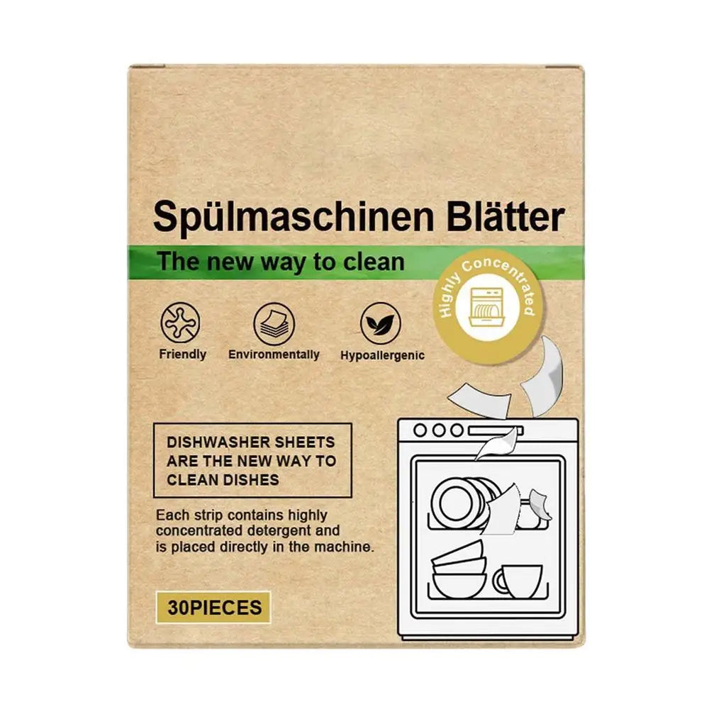 Dishwasher Sheets Natural 30 Pieces Cleaning Mild Strips Natural Dishwashing Detergent for Home Convenience Cleaning Peaceful Pleasures Health and Wellness 1 box