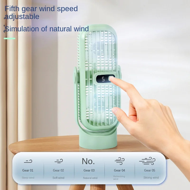 USB Electric Fan Double fan blades Portable 5 Speeds Ultra Quiet Table Fan Quiet Ventilator Desktop Fan Air Cooler for Room Home Peaceful Pleasures Health and Wellness