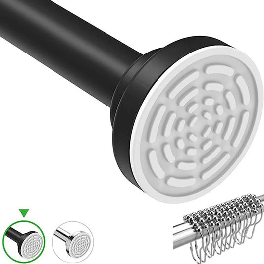 Shower Curtain Rod 40-77 inch Adjustable Tension Spring No Drilling Premium Stainless Steel Non-Slip Bath Rods Black White Peaceful Pleasures Health and Wellness