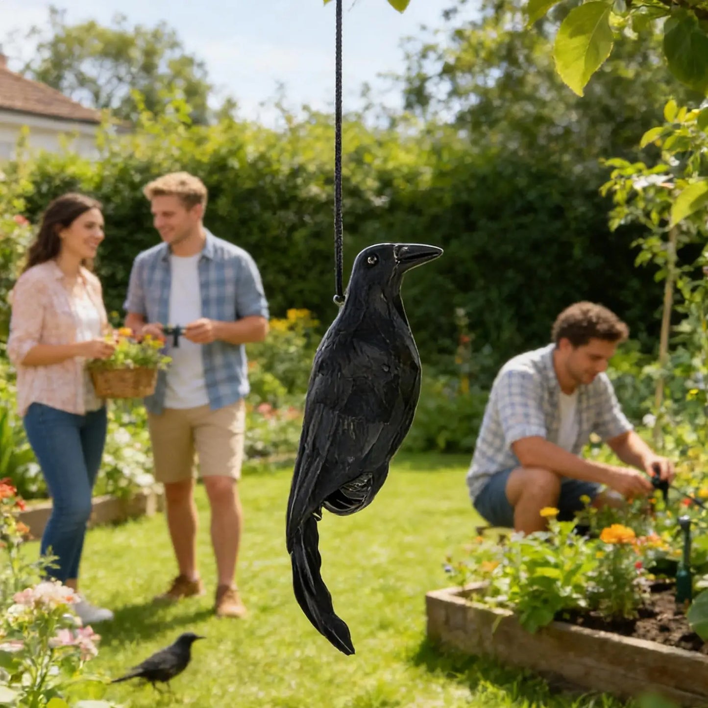 Realistic Black Crow Decoy | Garden Deterrent & Halloween Prop