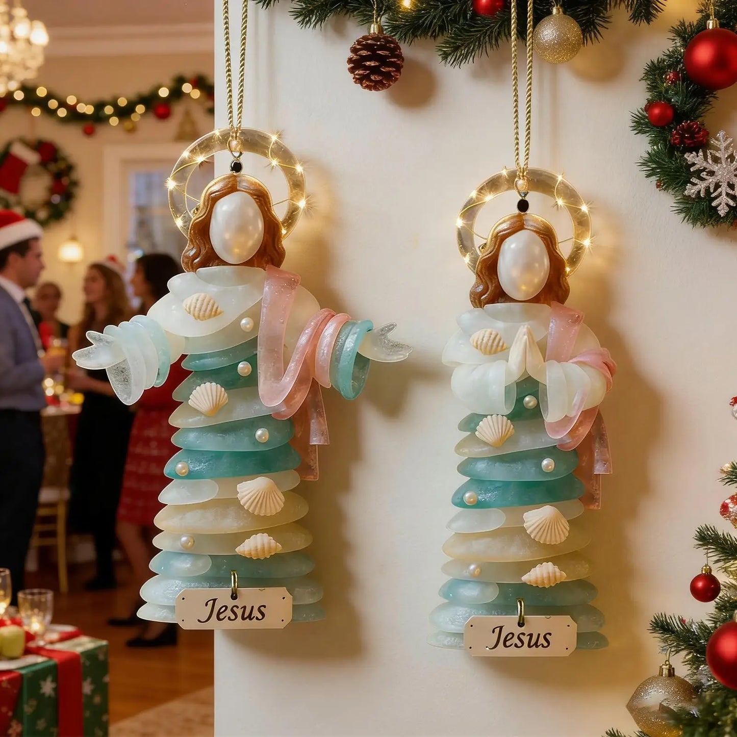 Jesus Christmas Decor 2D Acrylic 2 Pieces Religious Pendant Jesus Christmas Ornaments Holiday Decor for Indoor Outdoor Wall Peaceful Pleasures Health and Wellness