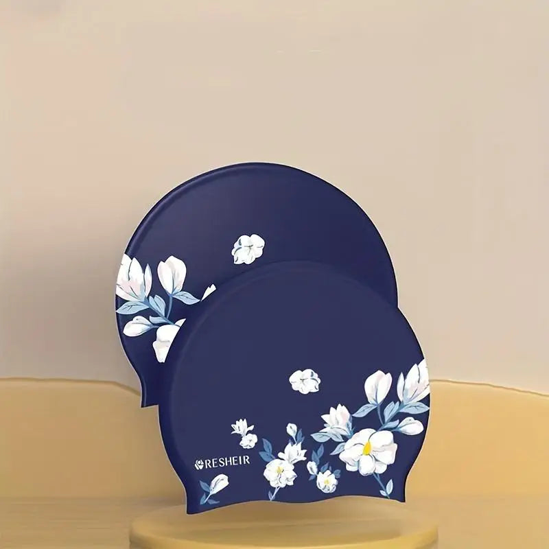 Women's Fashion Print Waterproof Silicone Swim Cap, No Choking Design, Long Hair Large Size, Professional Adult Swim Cap Peaceful Pleasures Health and Wellness
