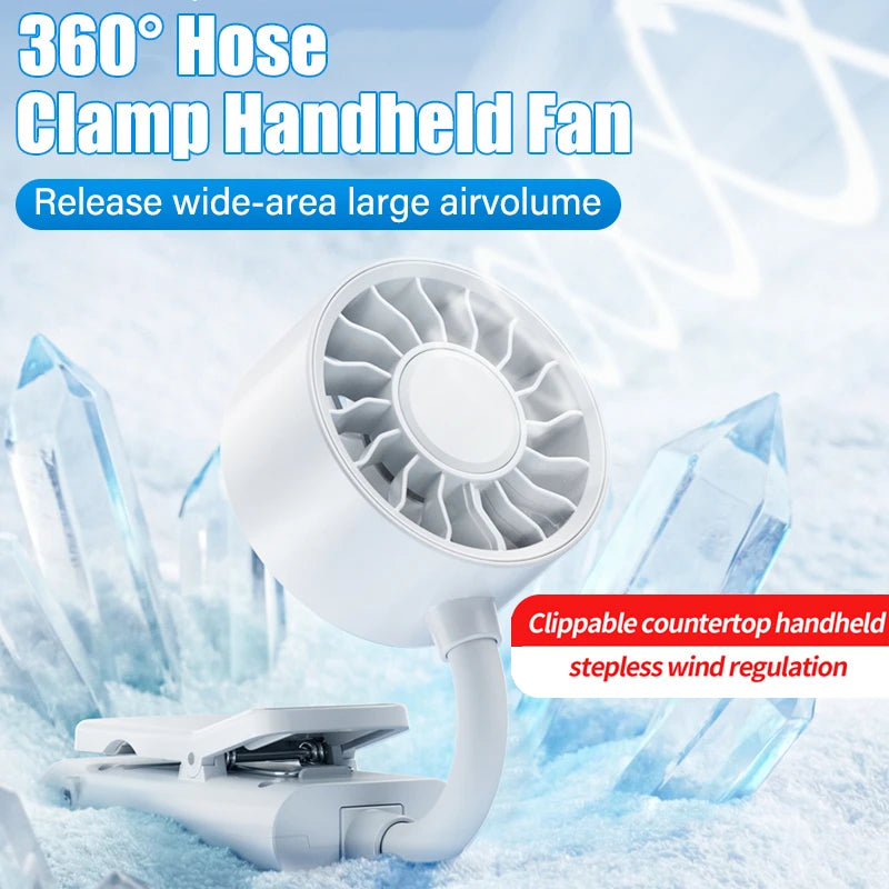 Portable Clip Fan with Soft 360° Flexible Hose Cooling Device Rechargeable Adjustable Speed Perfect for Picnics Beach Offices Peaceful Pleasures Health and Wellness