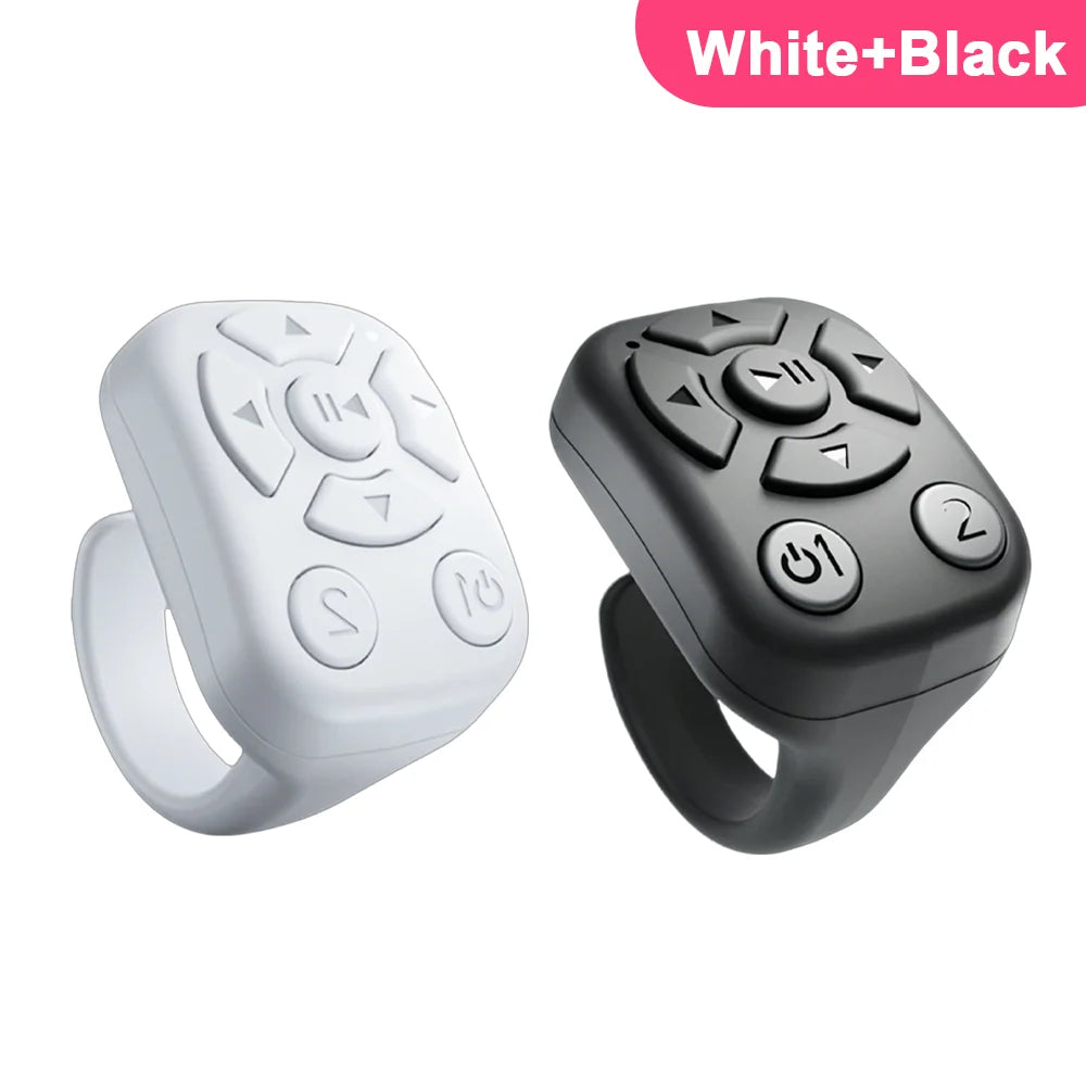 Bluetooth Ring Remote – Page Turner & Camera Shutter for iPhone iPad Peaceful Pleasures Health and Wellness 2PC-White and Black