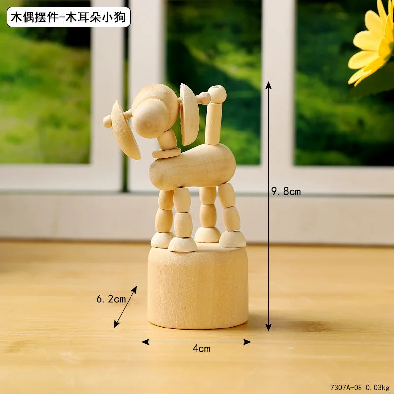 Wood DIY Craft Mini Dog/Clown/Giraffe/Duo Desktop Decoration Crafts Wooden Animal Miniatures Ornament Book Shelf Fun Decor Peaceful Pleasures Health and Wellness 7307A-08