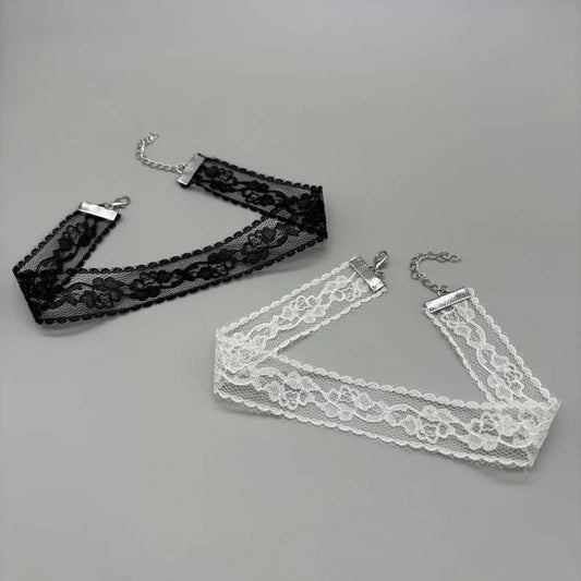 Short Lace Choker Necklace for Women – Black & White Floral Lace Choker Necklace Peaceful Pleasures Health and Wellness