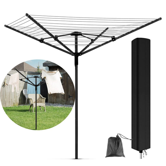 Rotary Outdoor Umbrella Clothes Drying Rack Cover Waterproof Weather Resistant Foldable Protection Cover Tear Resistant W Zipper Peaceful Pleasures Health and Wellness