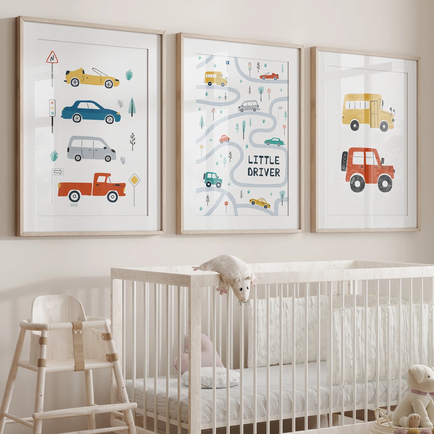 Cartoon Trucks & Cars Canvas Wall Art | Kids Room Decor