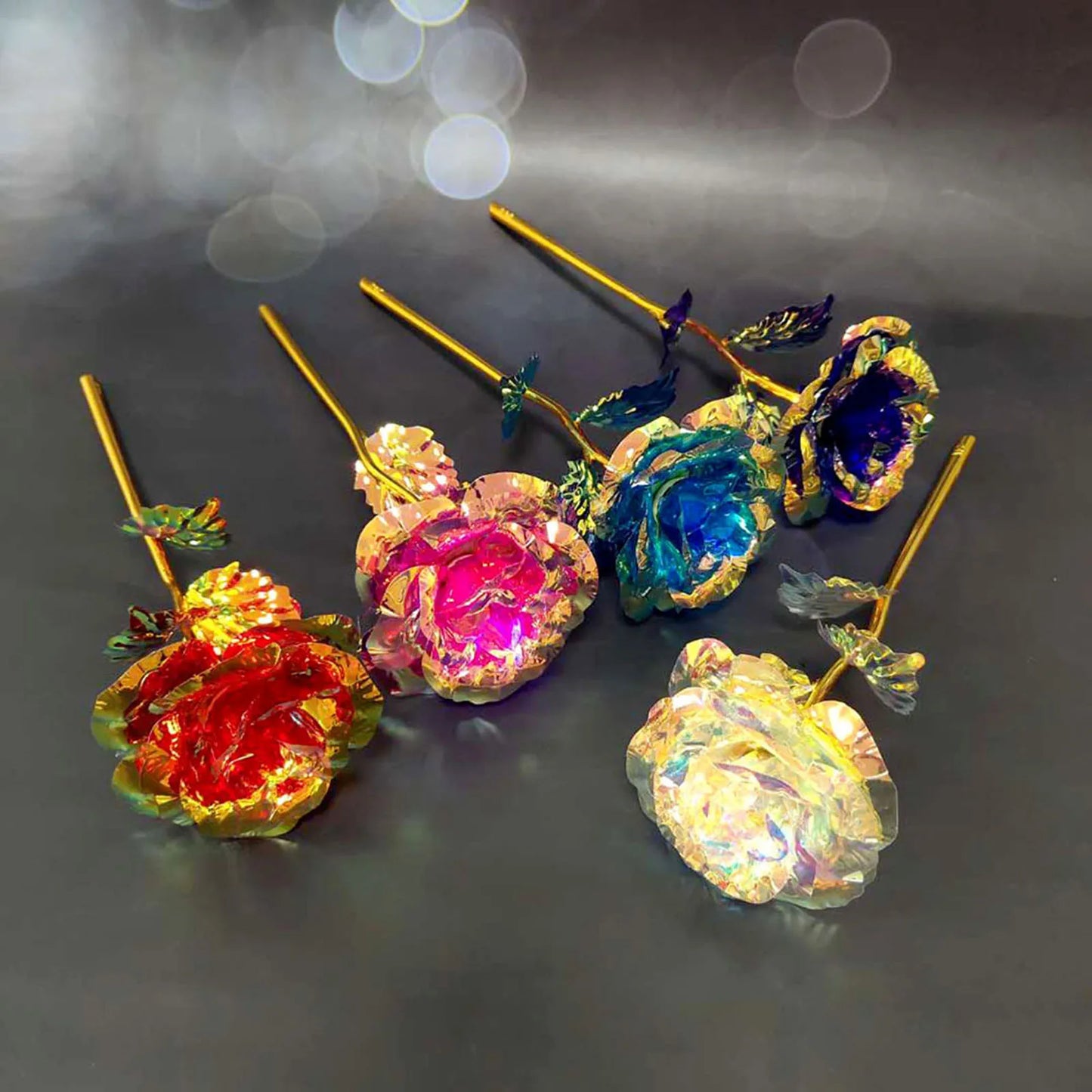 5pcs Colorful Luminous Rose Artificial Led Light Flower Gold Foil Rose Rainbow Simulation Bouquet Without Gift Colgifts For Girl Peaceful Pleasures Health and Wellness