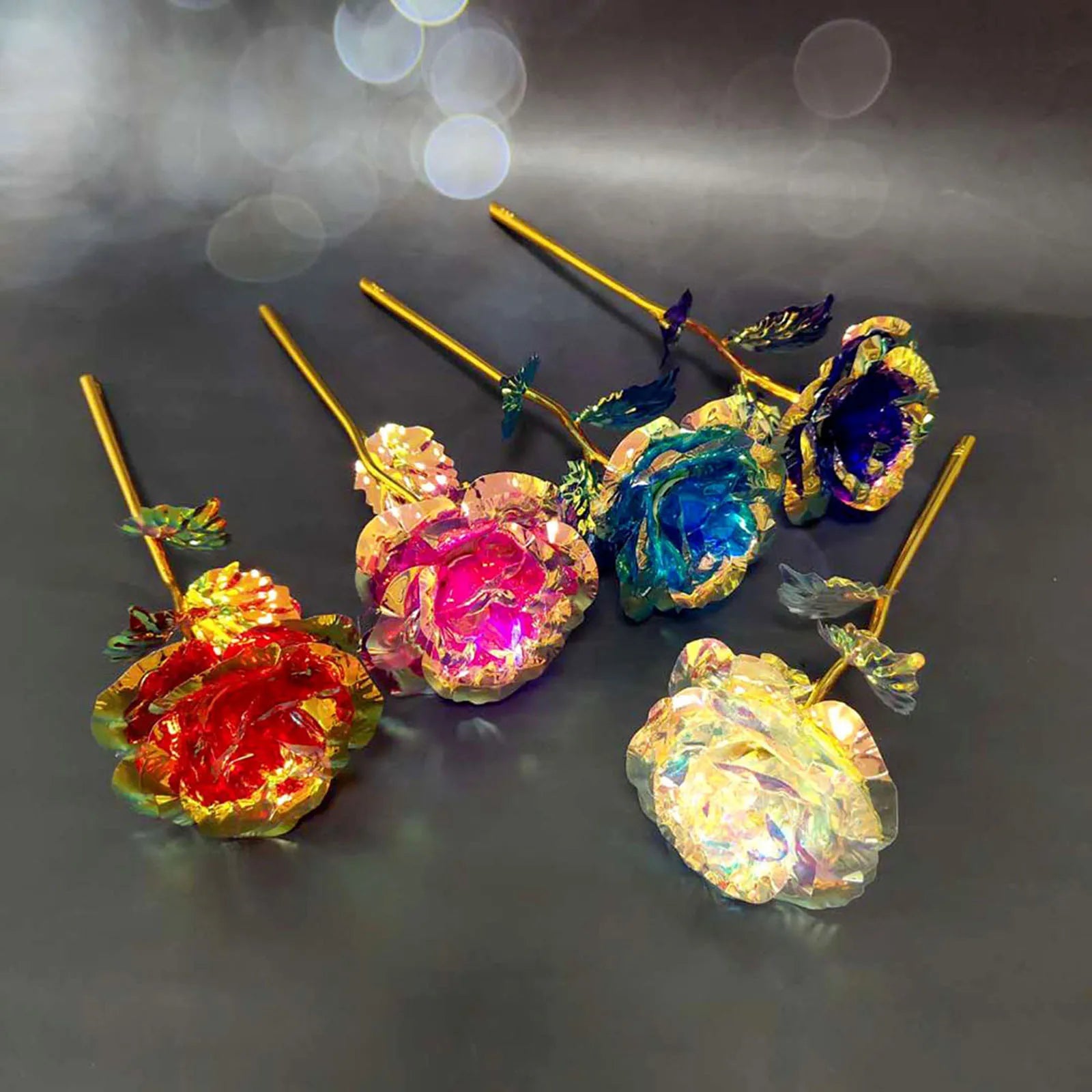 5pcs Colorful Luminous Rose Artificial Led Light Flower Gold Foil Rose Rainbow Simulation Bouquet Without Gift Colgifts For Girl Peaceful Pleasures Health and Wellness