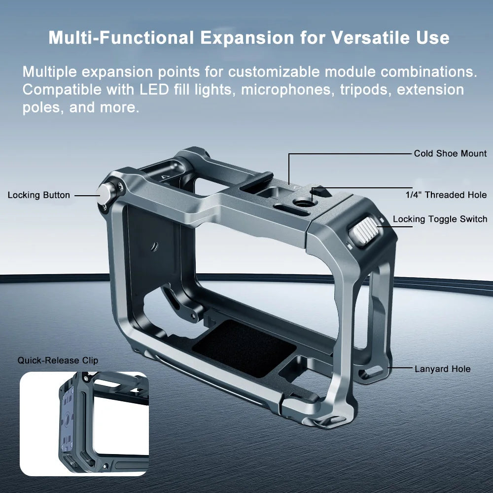 Multifunctional Metal Frame Expansion Adapter Mount Rabbit Cage Aluminum Protective Case For Dji Osmo Action6 Peaceful Pleasures Health and Wellness