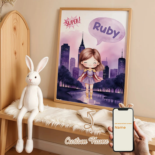 Personalized Superhero Name Canvas Wall Art | Kids Room Decor Personalized Canvas Art Peaceful Pleasures Health and Wellness GA-N026-1pc 30x40cm Wood Framed