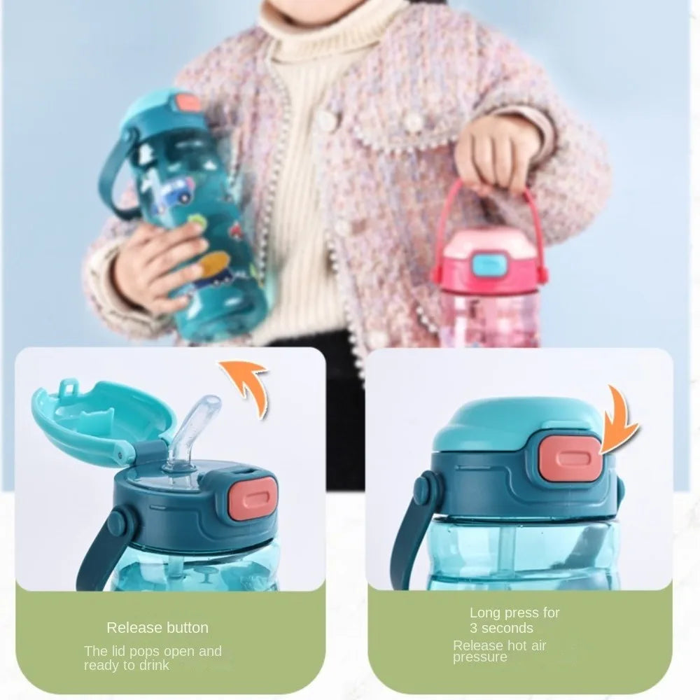 550ml Kids Cartoon Straw Water Bottle with Handle | BPA-Free