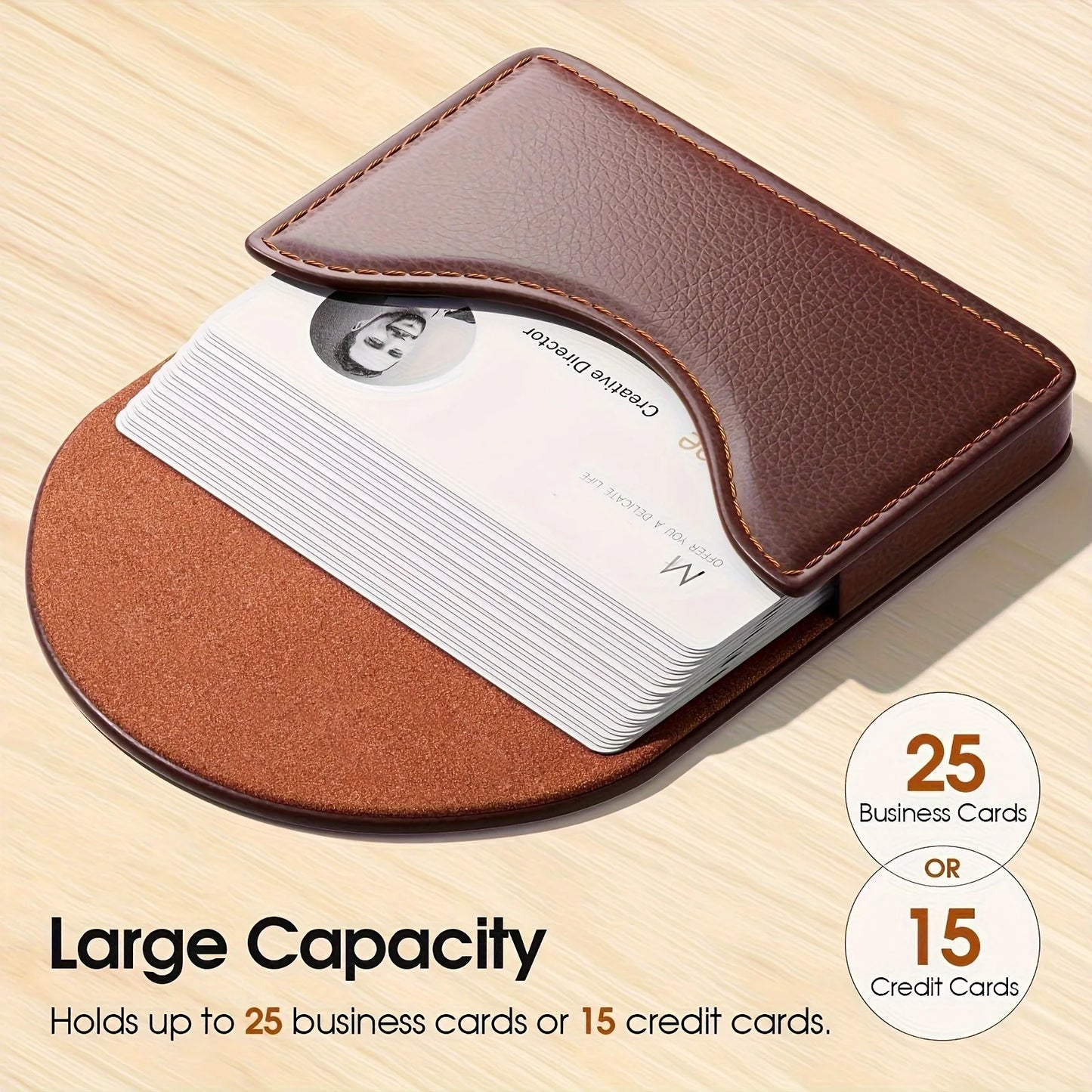 Large Capacity Leather Business Card Holder | Magnetic Closure