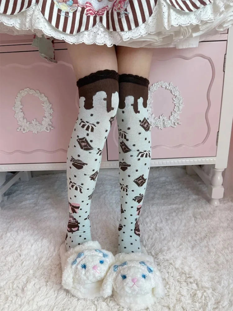 Original Qiaoqiao Cake knee-high calf socks Chocolate Chip Cookie cake cotton socks LOLITA lace socks calf women socks Peaceful Pleasures Health and Wellness