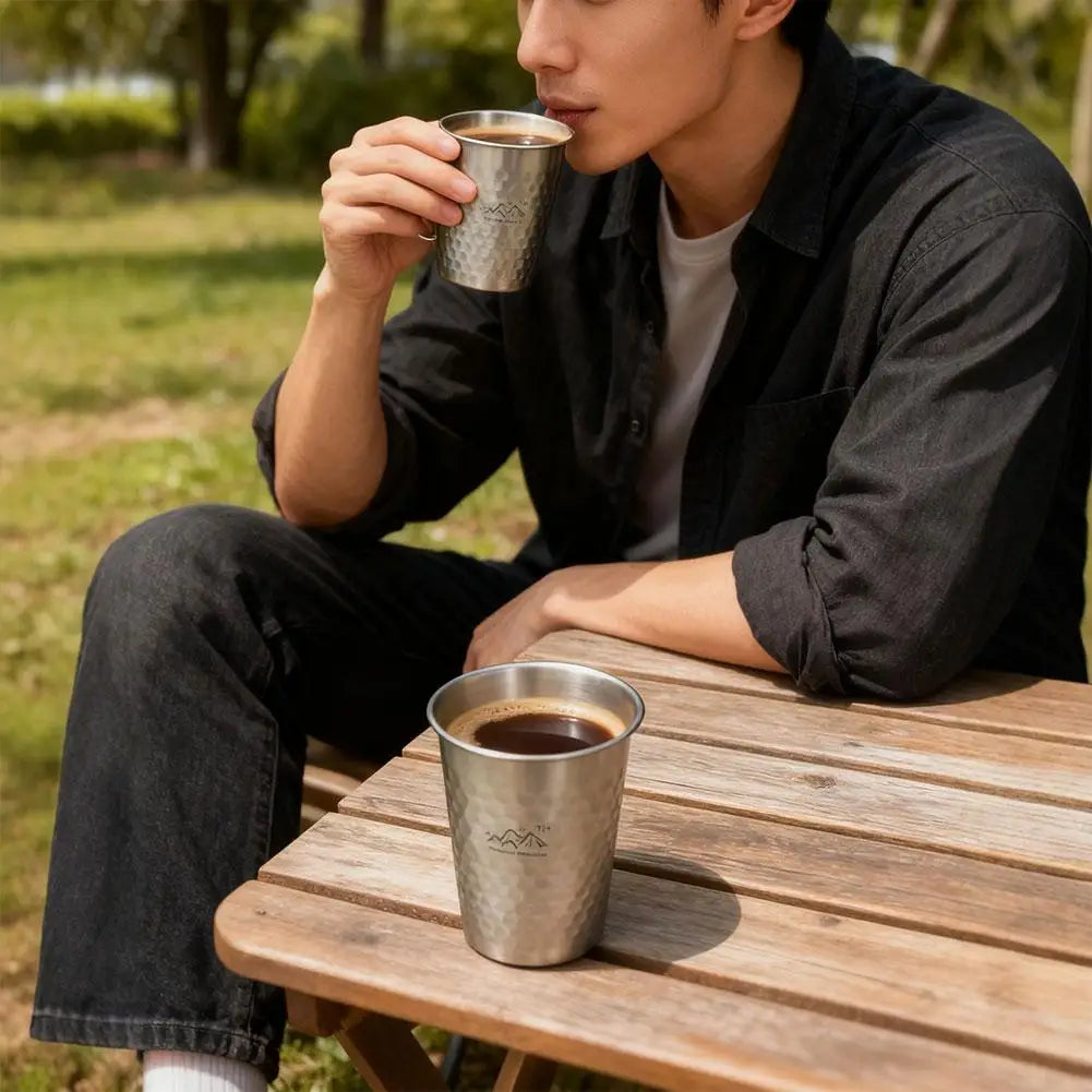 Titanium-Finish Camping Cup Set | 350–600ml Ultralight Drinkware